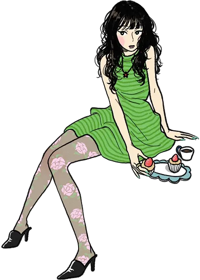 座ってティータイムを楽しむ女の子